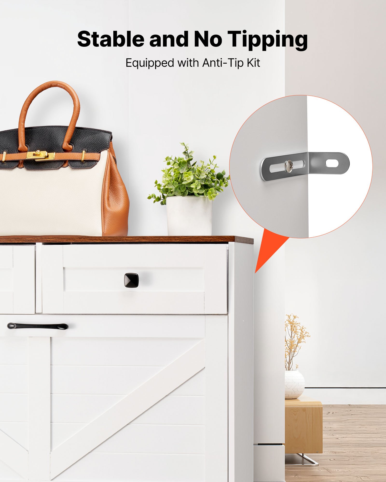 VEVOR Zapatero con 2 Puertas, Antivuelco y Cajones, Ahorra Espacio, Estilo Rústico, Organizador de Zapatos Independiente para Entrada, Pasillo, Salón, Porche, 800 x 240 x 1050 mm, Blanco y Nogal