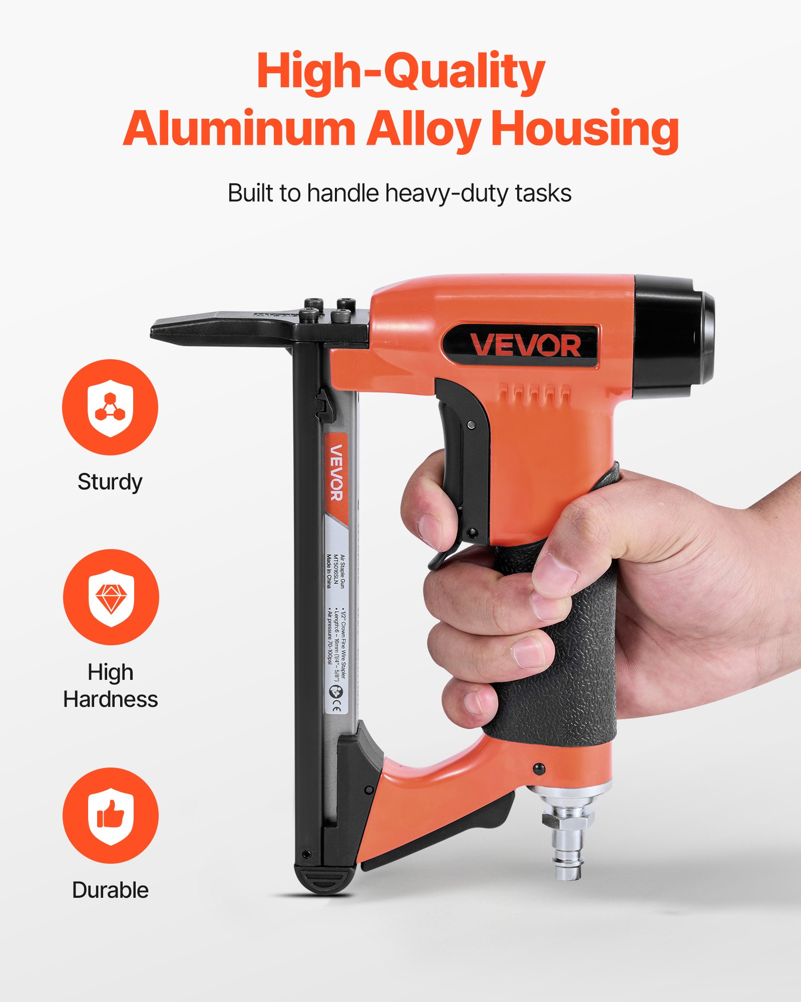 VEVOR Grapadora Neumática, Clavadora Neumática para Grapas de Alambre Fino Serie 50, Corona de 12,8 mm, Longitud de 6-16 mm, Capacidad Máxima de 110 Grapas para Tapicería, Carpintería y Bricolaje