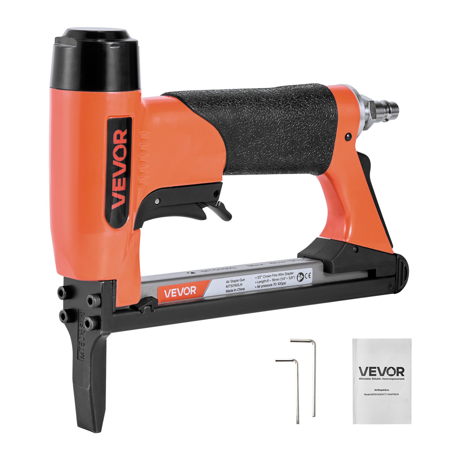 VEVOR Grapadora Neumática, Clavadora Neumática para Grapas de Alambre Fino Serie 50, Corona de 12,8 mm, Longitud de 6-16 mm, Capacidad Máxima de 110 Grapas para Tapicería, Carpintería y Bricolaje