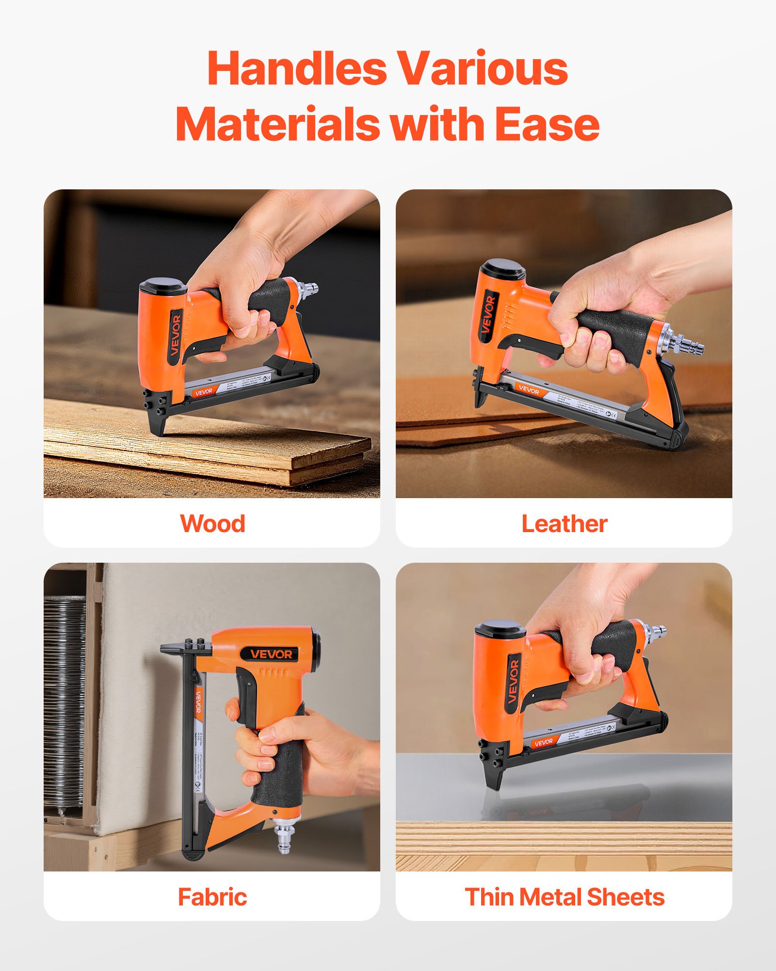 VEVOR Pneumatic Staple Gun, 21 Gauge Air Upholstery Stapler for 80 Series Fine Wire Staples 12.8mm Crown 6mm -16mm Length, Max 150PCS Loading Air Staple Gun for Upholstering, Woodworking, DIY Projects