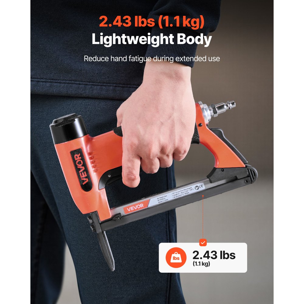VEVOR Pneumatic Staple Gun, 21 Gauge Long-Nose Upholstery Stapler for 80 Series Fine Wire Staples 12.8mm Crown 6mm-16mm Length, Max 150PCS Loading Air Staple Gun for Upholstering, Woodworking, DIY