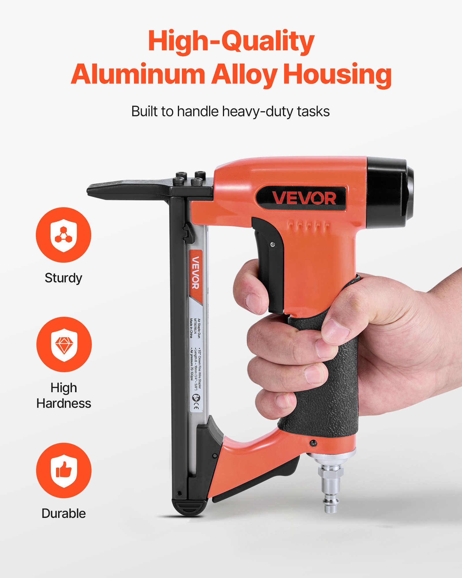 VEVOR Pneumatic Staple Gun, 21 Gauge Long-Nose Upholstery Stapler for 80 Series Fine Wire Staples 12.8mm Crown 6mm-16mm Length, Max 150PCS Loading Air Staple Gun for Upholstering, Woodworking, DIY