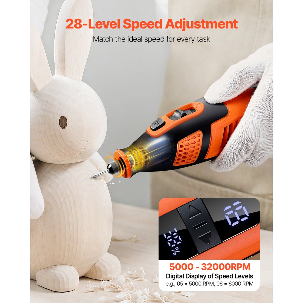 VEVOR 119-Piece Cordless Rotary Tool Kit, DC12V Portable Mini Power Rotary Tool, 28-Level Speed 5000-32000 RPM Multi-Purpose DIY Tools for Engraving, Sanding, Polishing, Carving, Cutting, DIY Crafts