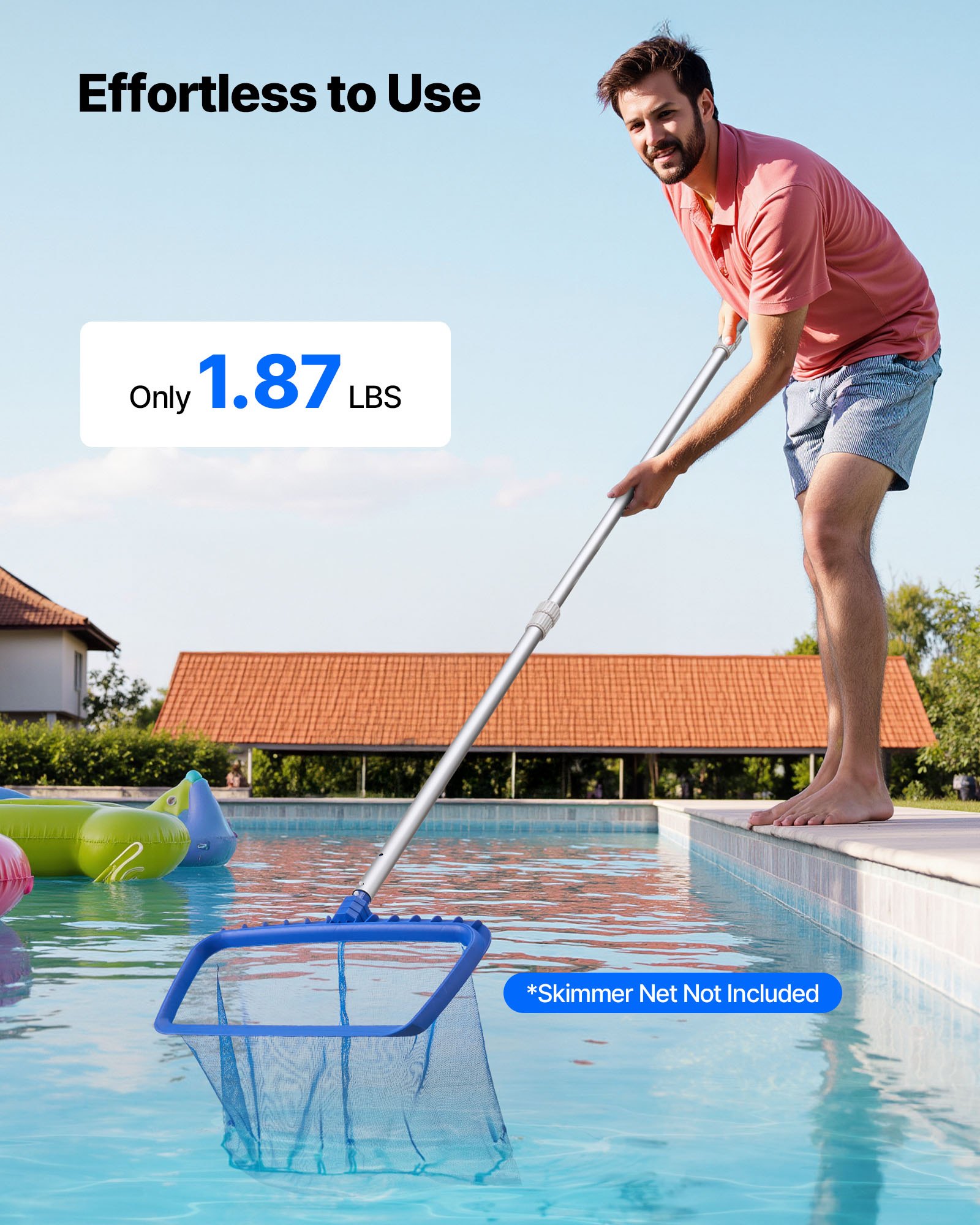VEVOR Pértiga de Piscina, 1-3,66 m, Barra Telescópica Ajustable con Extensión, Barra para Limpieza de Piscinas Resistente para Redes Desnatadoras, Rastrillos, Cepillos y Cabezales de Aspiración