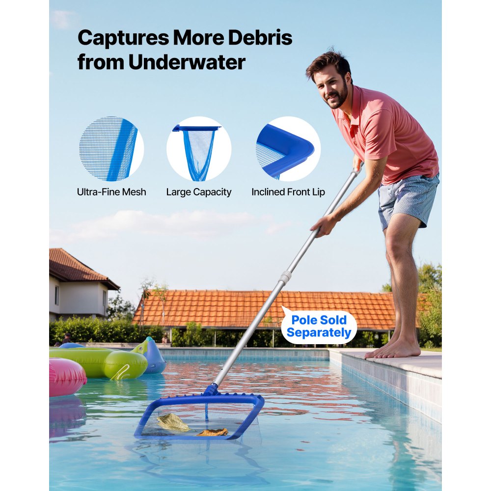VEVOR Kit de Limpieza de Piscinas, con 2 Cabezales de Cepillo Extraíbles (51/14 cm) y 2 Redes Desnatadoras, Juego de Herramientas de Limpieza para Piscinas Enterradas/Elevadas para Hojas, Sin Poste