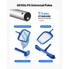 VEVOR Kit de Limpieza de Piscinas, con 2 Cabezales de Cepillo Extraíbles (51/14 cm) y 2 Redes Desnatadoras, Juego de Herramientas de Limpieza para Piscinas Enterradas/Elevadas para Hojas, Sin Poste