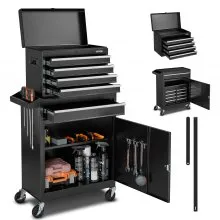 VEVOR Caja de Herramientas con Ruedas, 2 en 1 Organizador de 5 Cajones con Superior Desmontable, Barra de Seguridad, Revestimiento Protector y Soporte para Herramientas, para Garaje, Almacén y Taller