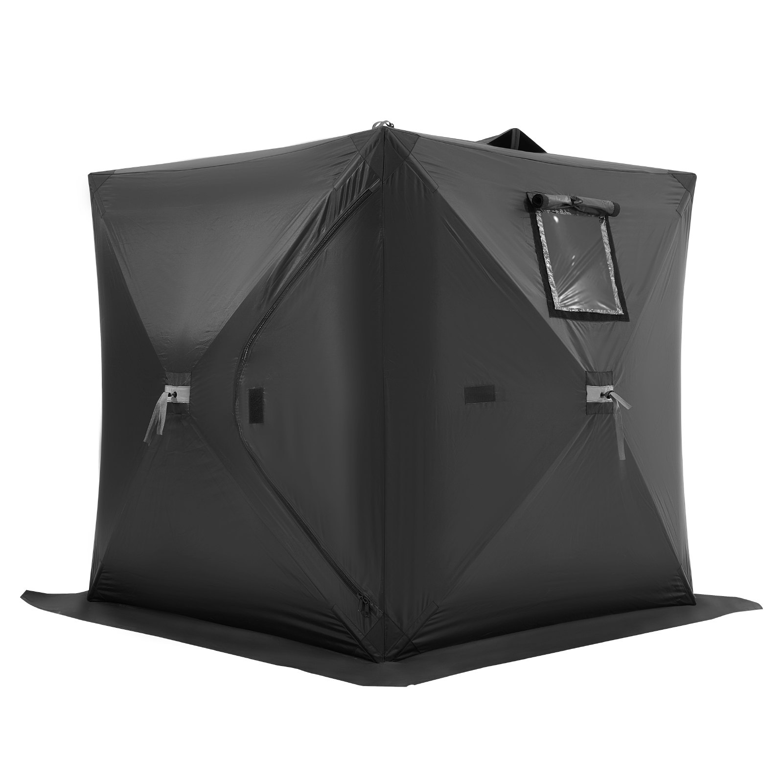 VEVOR Refugio de Hielo Portátil 1,5 x 1,5 x 1,65 m Tienda de Campaña para Pesca en Hielo Emergente para 1 o 2 Personas Cubo de Hielo de Oxford Impermeable con Anclas/Cuerdas/Bolsa de Transporte, Negro