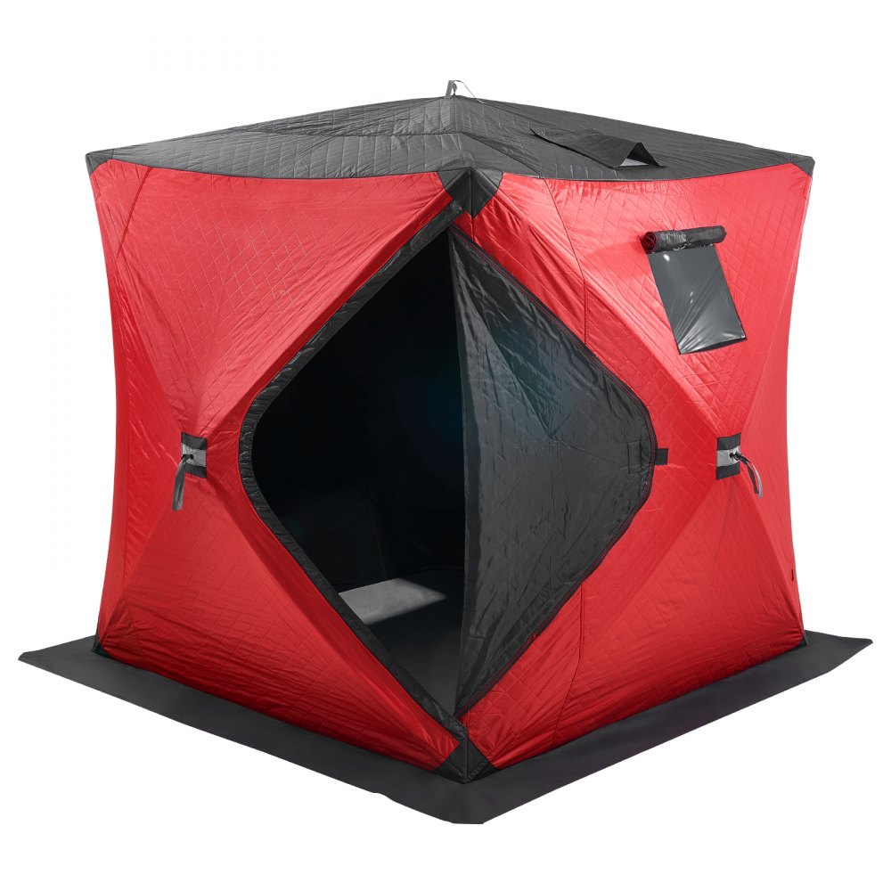 VEVOR Portable Ice Fishing Tent, Pop-Up Tent for Ice Fishing for 3-4 People, Fishing Tent Angler's Umbrella, Thermal Ice Hut for Winter Fishing, Tent with Anchors, Ropes, Carry Bag, 1.8 x 1.8 x 2 m, Red