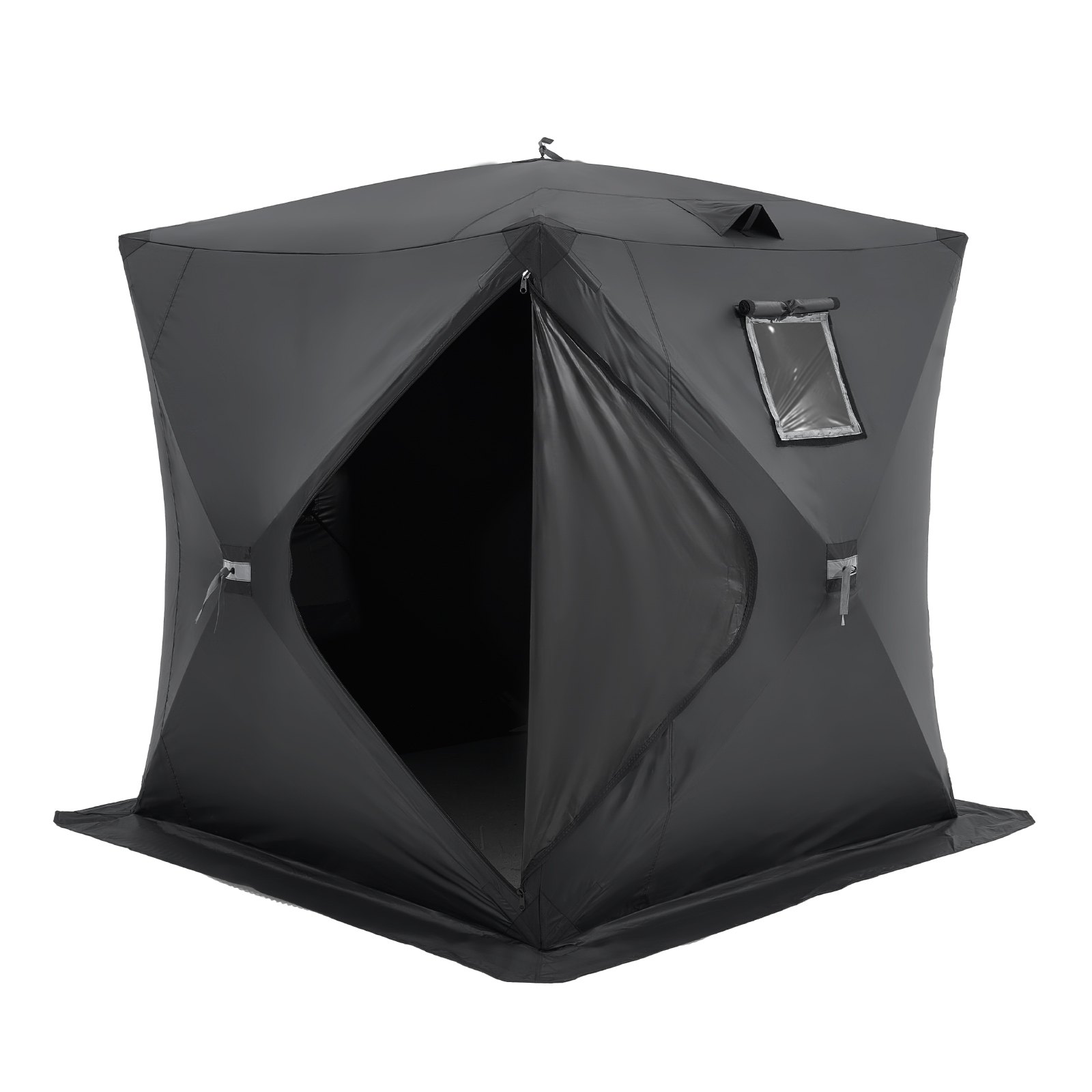 VEVOR Portable Ice Fishing Tent, Pop-Up Ice Fishing Tent for 3-4 People, Fishing Tent Angler's Umbrella, Thermal Ice Hut for Winter Fishing, Tent with Anchors, Ropes, Carry Bag, 2.3 x 2.3 x 2 m, Black