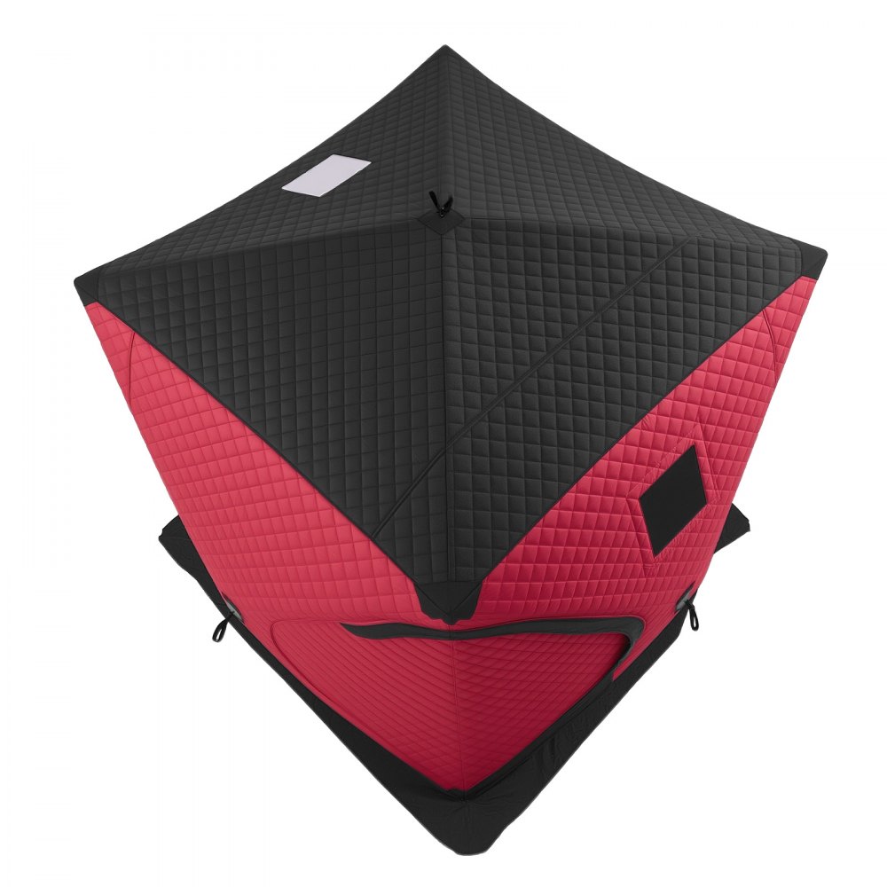 VEVOR Pop Up Ice Fishing Tent 3-4 Person 1.8 x 1.8 x 2 m Insulated Shelter, for Winter Fishing, 3.13 m² Area, 600D 4-Layer Fabric, Portable Hub-Style Shanty Cube with Anchors, Ropes, Carry Bag, Red