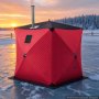 VEVOR Carpa de Pesca 1,8 x 1,8 x 2 m Tienda de Campaña para Pesca en Hielo, Refugio para 3-4 Pescadores, Plegable y Portátil, Tela Oxford 600D, Algodón Aislante, con Cuerdas, Anclajes y Bolsa, Rojo
