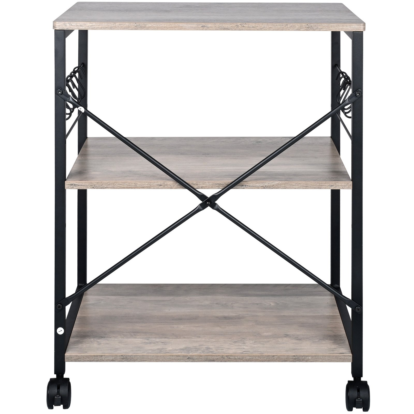 VEVOR Estante para Panaderos de Cocina de 3 Niveles Estantería de Almacenamiento de Servicios 60 x 40 x 72 cm con 8 Ganchos Capacidad de 50 kg Estante con Soporte para Horno Microondas, Marfil Claro