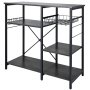 Estantería de cocina VEVOR negra con estantes, cesta de alambre y estructura de metal.