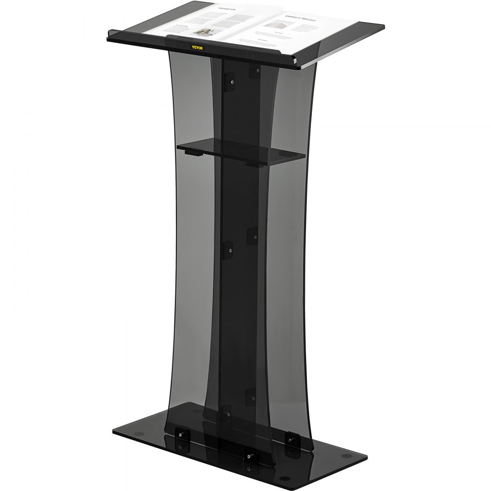VEVOR Atril Acrílico 68 x 36 x 119 cm Soporte de Podio Acrílico Duradero, Fácil de Limpiar, Clásico y Elegante, 20 kg Podio de Acrílico Transparente para Iglesias, Bodas, Seminarios, Escuelas, Negro