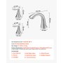 VEVOR Grifo de Bañera Romano, con 3 Orificios y 2 Manijas, de Acero Inoxidable Cepillado, con Caño de Cuello de Cisne para Montaje en Cubierta y Control de Temperatura, 235 x 170 x 55 mm, Plata