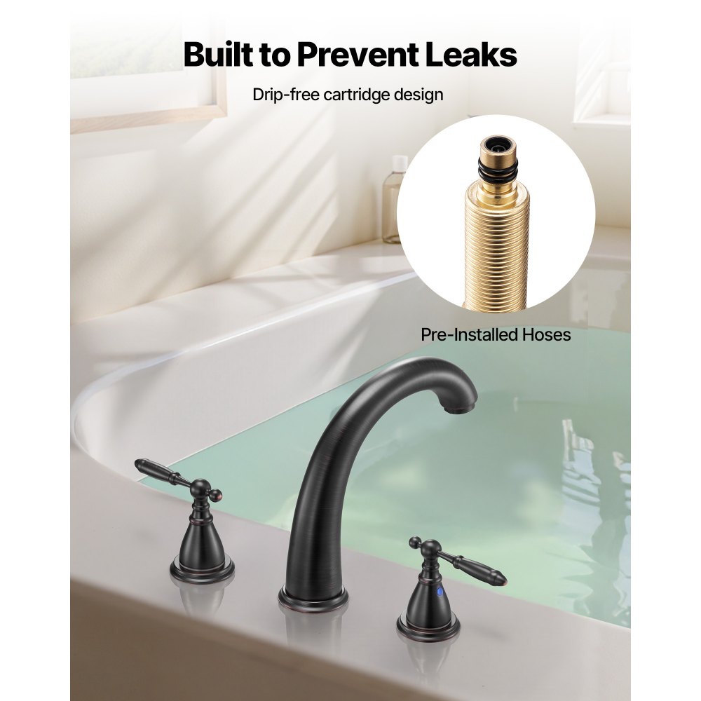 VEVOR Grifo de Bañera Romano, con 2 Manijas, de Acero Inoxidable, con Caño de Cuello de Cisne, para Montaje en Cubierta para Baño de Adultos, Color Bronce, 10 L por Minuto, 250 x 165 x 52 mm