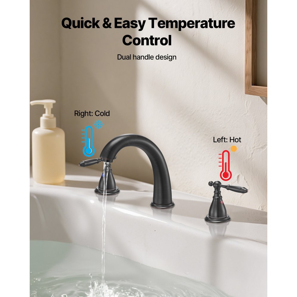 VEVOR Grifo de Bañera Romano, con 2 Manijas, de Acero Inoxidable, con Caño de Cuello de Cisne, para Montaje en Cubierta para Baño de Adultos, Color Bronce, 10 L por Minuto, 250 x 165 x 52 mm