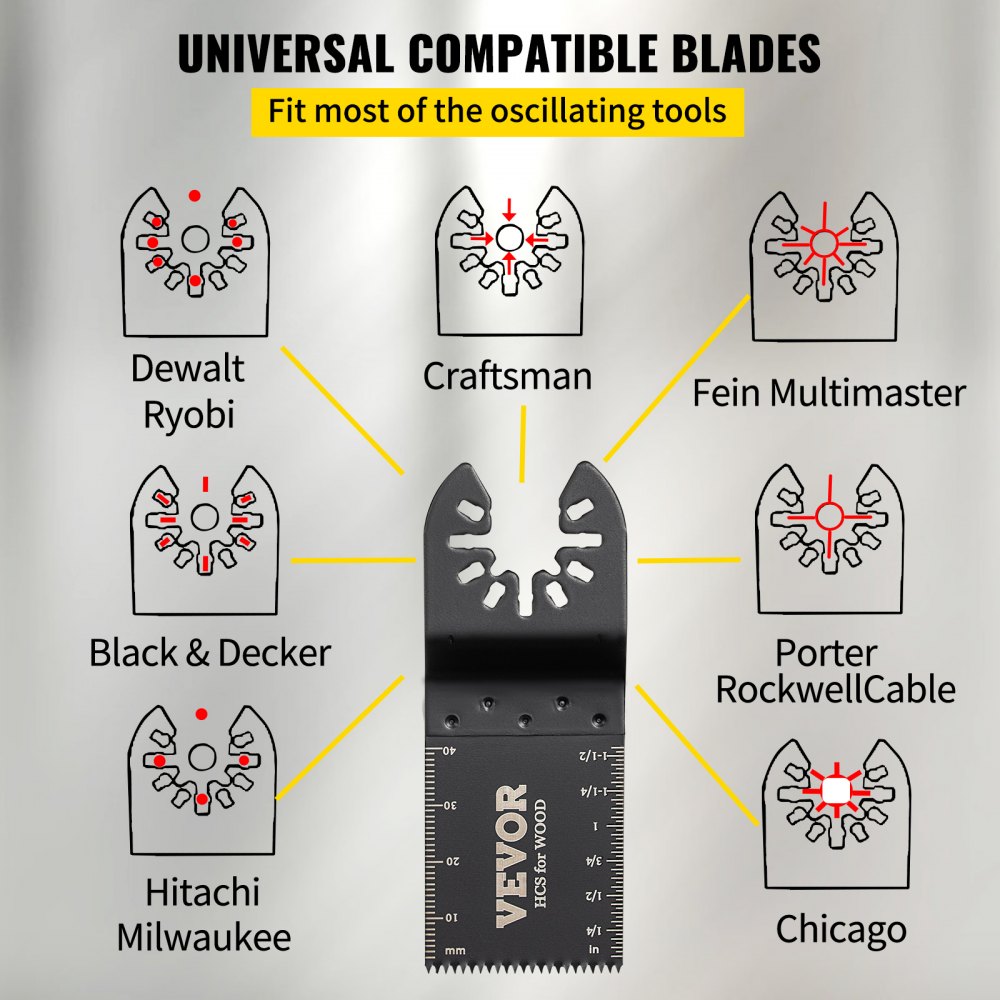 VEVOR Hojas de Sierra Multiherramienta Oscilante 100 Piezas Kit de Hojas de Sierra Oscilante Cuchillas de Herramientas Oscilantes Material de HCS con Caja de Plástico para Madera y Metal