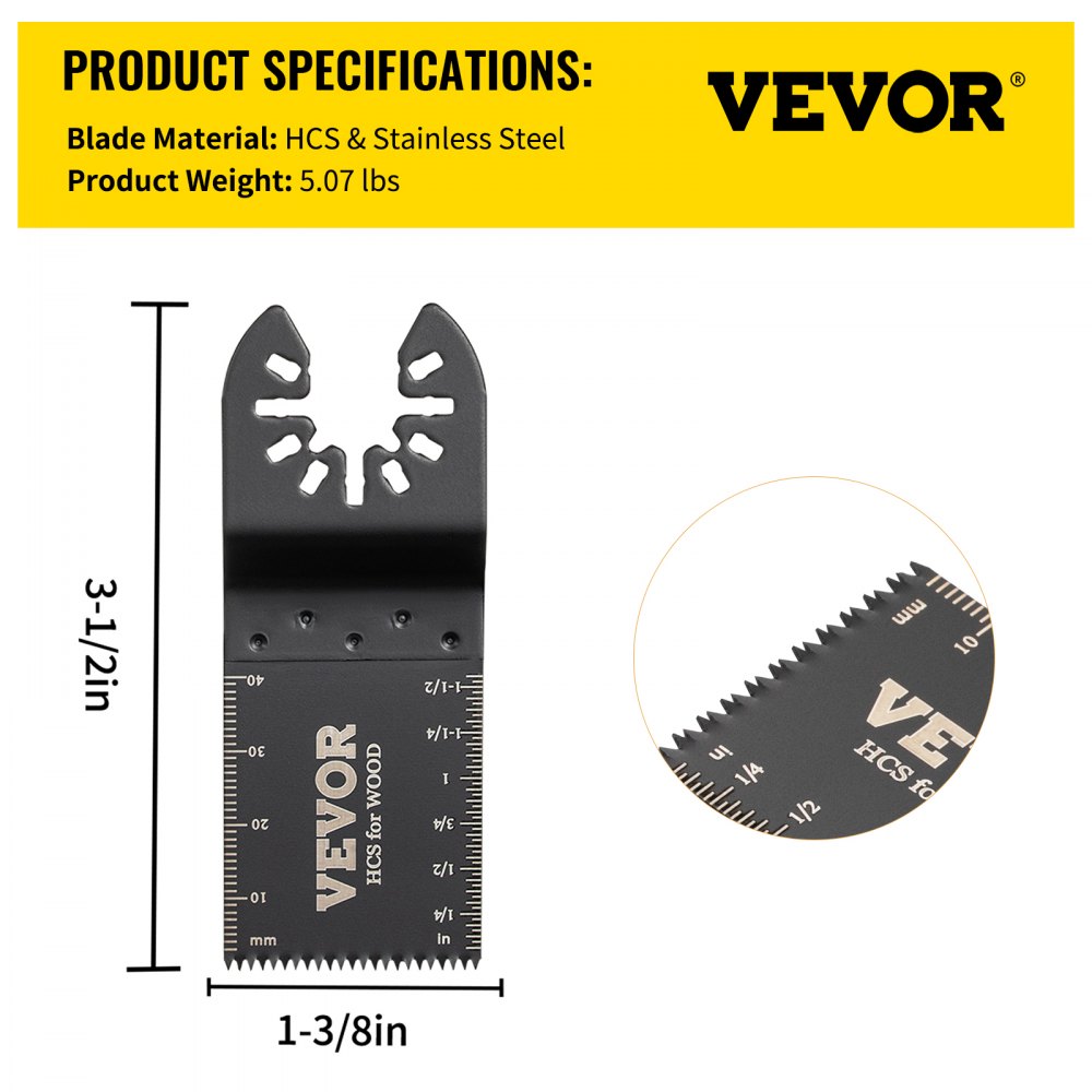 VEVOR Hojas de Sierra Multiherramienta Oscilante 100 Piezas Kit de Hojas de Sierra Oscilante Cuchillas de Herramientas Oscilantes Material de HCS con Caja de Plástico para Madera y Metal