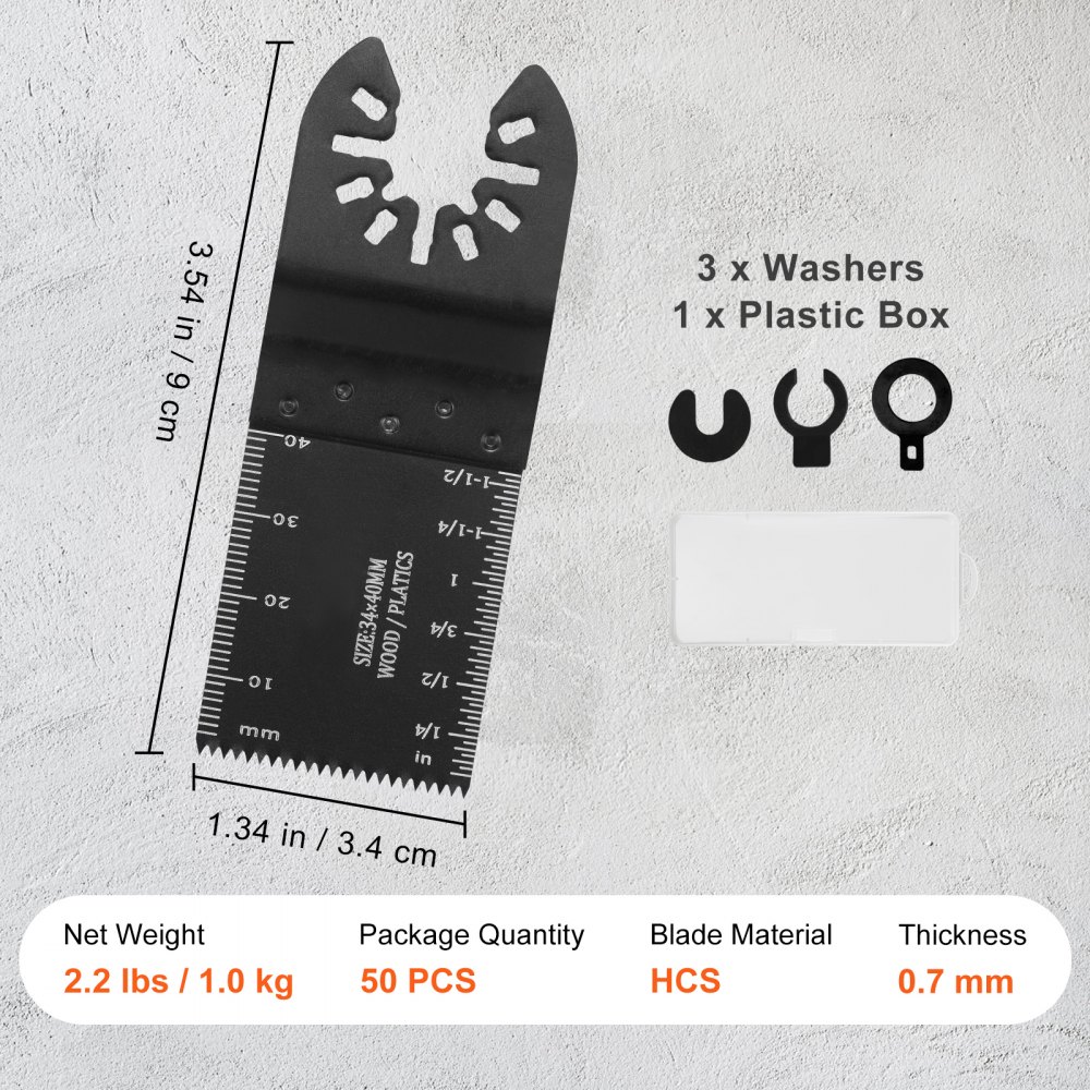 VEVOR Hojas de Sierra Oscilante 50 Piezas Universal Multifunción de Liberación Rápida Kit de Accesorios de Madera de Plástico de Aluminio Adecuado para Dewalt Milwaukee Hitachi Chicago Craftsman