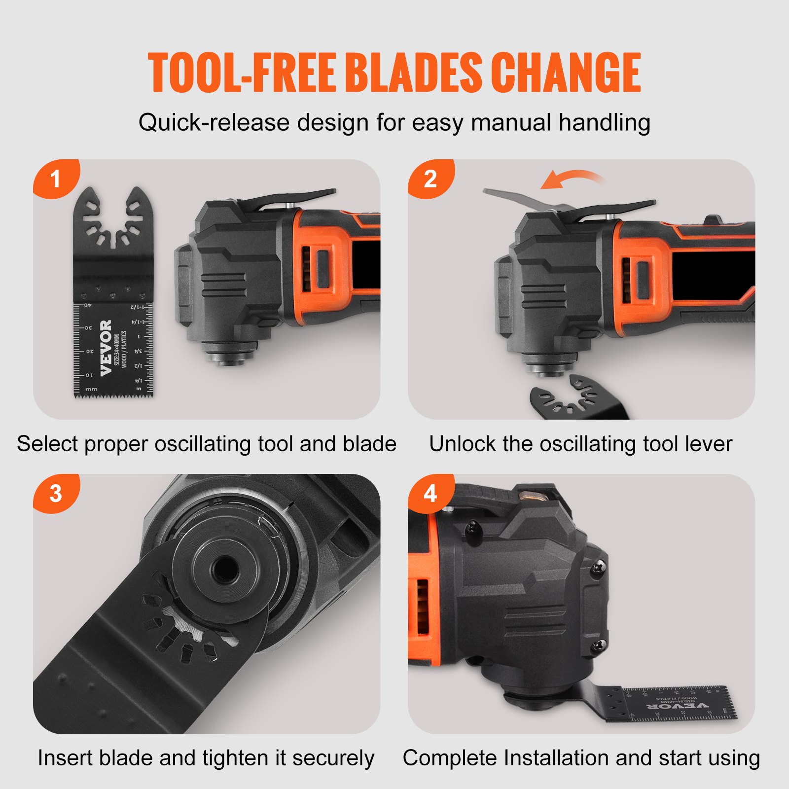 VEVOR Hojas de Sierra Oscilante 50 Piezas Universal Multifunción de Liberación Rápida Kit de Accesorios de Madera de Plástico de Aluminio Adecuado para Dewalt Milwaukee Hitachi Chicago Craftsman