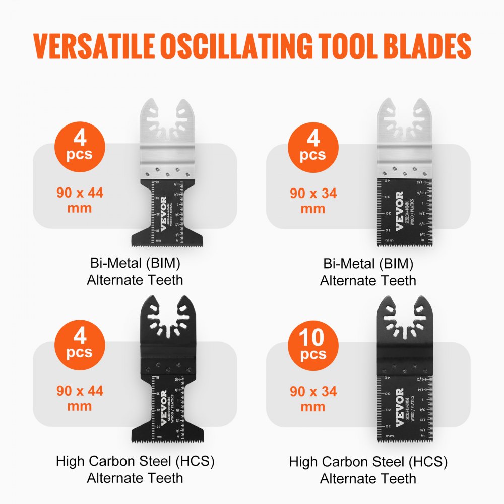 VEVOR 33x Saw Blade Multifunctional Tool 8 Types Oscillating Tool High Carbon Steel (HCS) Quick Change Interface Compatible with 95% of Oscillating Tools Available on the Market