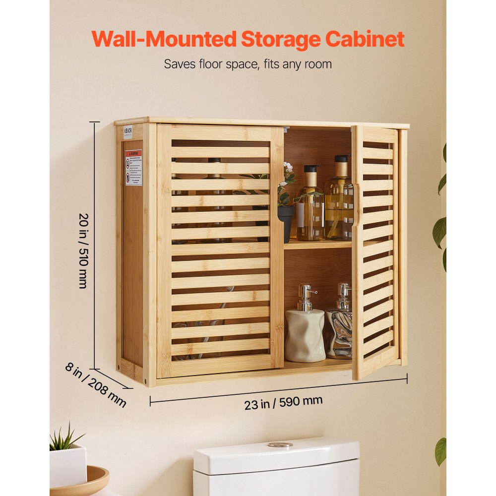 VEVOR Armario de Pared para Baño con 2 Puertas y Estantes de Altura Ajustable, Ideal para Colgar sobre el Inodoro, Cocina, Baño o Lavadero, Resistente a la Presión y al Agua, 590 x 208 x 510 mm