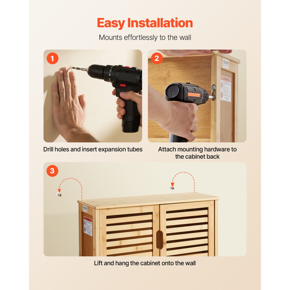 VEVOR Armario de Pared para Baño con 2 Puertas y Estantes de Altura Ajustable, Ideal para Colgar sobre el Inodoro, Cocina, Baño o Lavadero, Resistente a la Presión y al Agua, 590 x 208 x 510 mm