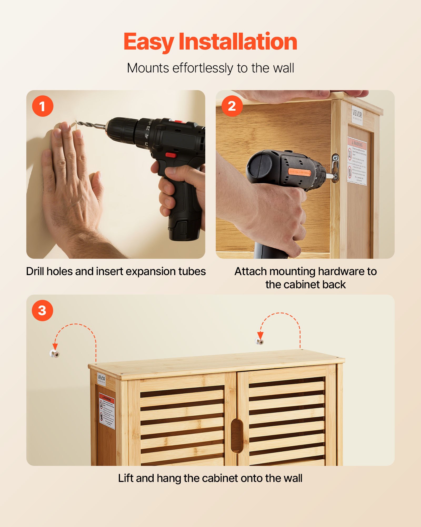 VEVOR Armario de Pared para Baño con 2 Puertas y Estantes de Altura Ajustable, Ideal para Colgar sobre el Inodoro, Cocina, Baño o Lavadero, Resistente a la Presión y al Agua, 590 x 208 x 510 mm