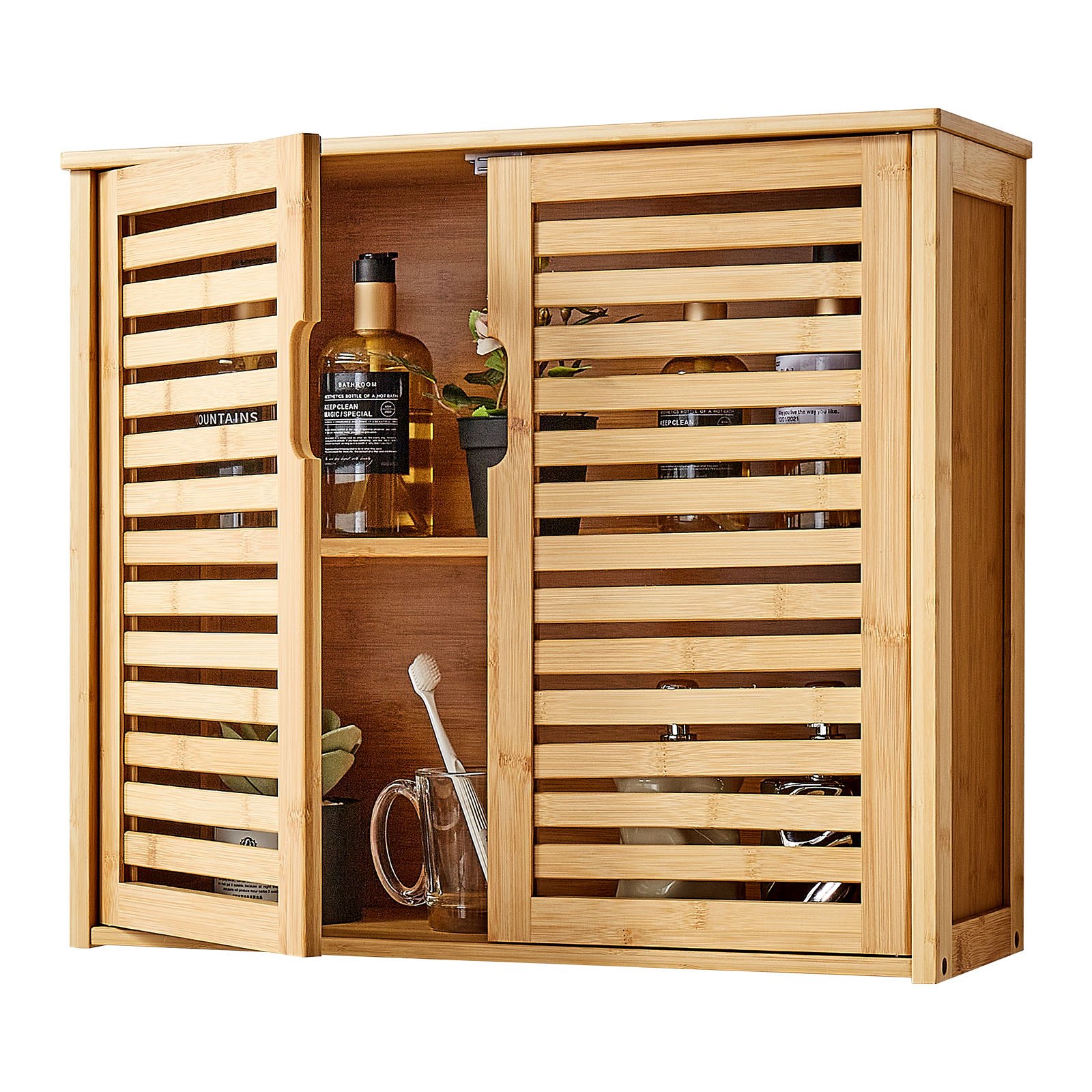VEVOR Armario de Pared para Baño con 2 Puertas y Estantes de Altura Ajustable, Ideal para Colgar sobre el Inodoro, Cocina, Baño o Lavadero, Resistente a la Presión y al Agua, 590 x 208 x 510 mm