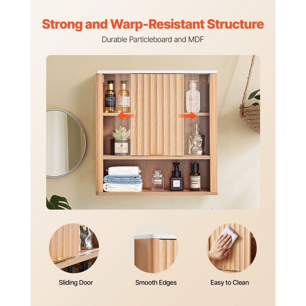 VEVOR Bathroom Wall Cabinet, with Door and Adjustable Shelf, Over the Toilet Storage Medicine Cabinet Wall Mounted, Hanging Organizer with Shelves and Open Partition for Laundry Room Kitchen Restroom