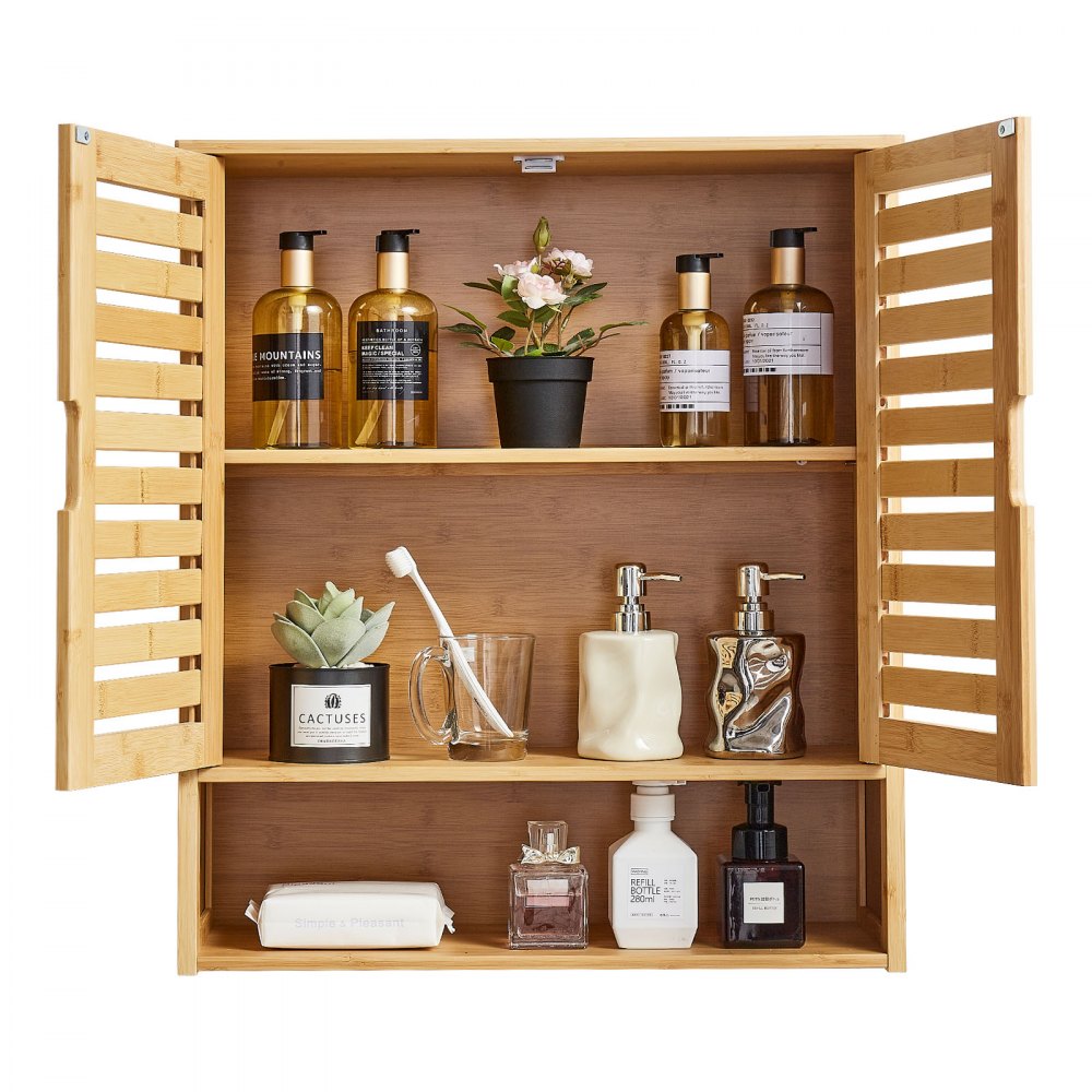 VEVOR Armario de Pared para Baño con 2 Puertas y Estantes Ajustables, Ideal para Colocar sobre el Inodoro, con Compartimento Abierto para Cocina y Baño, Fácil de Instalar, 590 x 210 x 666 mm