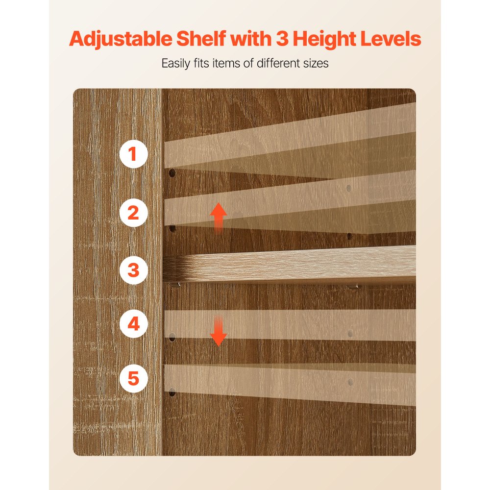 VEVOR Armario de Pared para Baño, con Estantes Ajustables, 5 Niveles de Ajuste, Aglomerado y MDF, para Montaje en Pared, con Compartimentos Abiertos a Inodoro, 600 x 250 x 600 mm, Color Madera