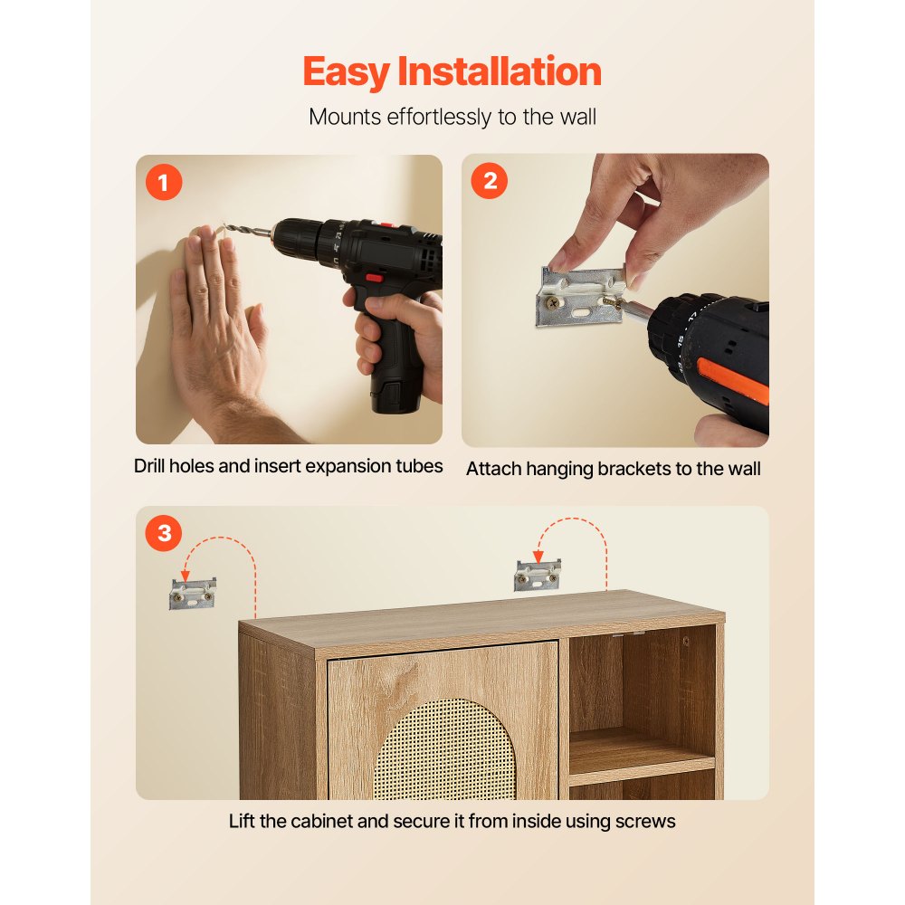 VEVOR Armario de Pared para Baño, con Estantes Ajustables, 5 Niveles de Ajuste, Aglomerado y MDF, para Montaje en Pared, con Compartimentos Abiertos a Inodoro, 600 x 250 x 600 mm, Color Madera