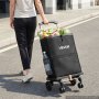 VEVOR Shopping Cart with 4 Wheels Foldable Trolley Dolly for Grocery Black, 2-in-1 Rolling Utility Cart, Detachable Bag, Telescopic Handle, Storage Compartments, Heavy-duty for Market Laundry Camping