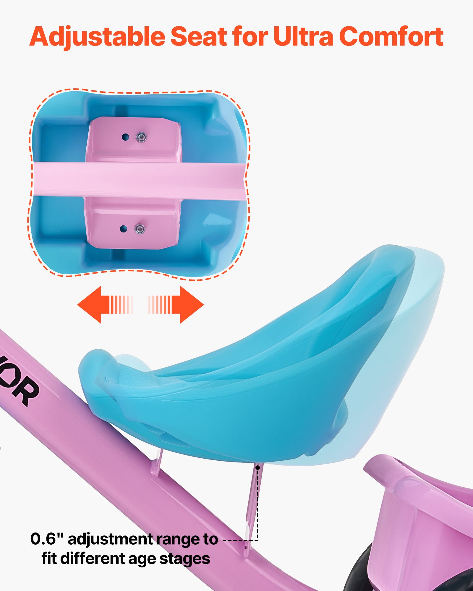 VEVOR Triciclos para Niños de 2 a 5 Años, Triciclo Evolutivo con Asiento Ajustable, Cesta, Espacio de Almacenamiento, Cuadro de Acero al Carbono, Minibicicleta para el Aire Libre, Rosa y Azul