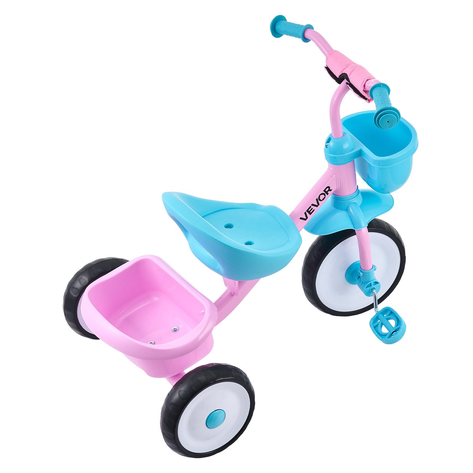 VEVOR Triciclos para Niños de 2 a 5 Años, Triciclo Evolutivo con Asiento Ajustable, Cesta, Espacio de Almacenamiento, Cuadro de Acero al Carbono, Minibicicleta para el Aire Libre, Rosa y Azul