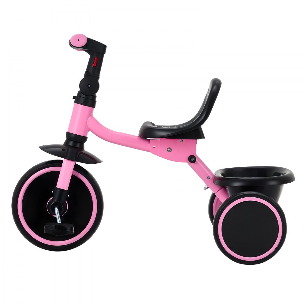 VEVOR Triciclos para Niños de 2 a 5 Años, Triciclo Evolutivo Plegable con Asiento Ajustable, Espacio de Almacenamiento, Cuadro de Acero al Carbono, Minibicicleta para el Aire Libre, Rosa y Negro