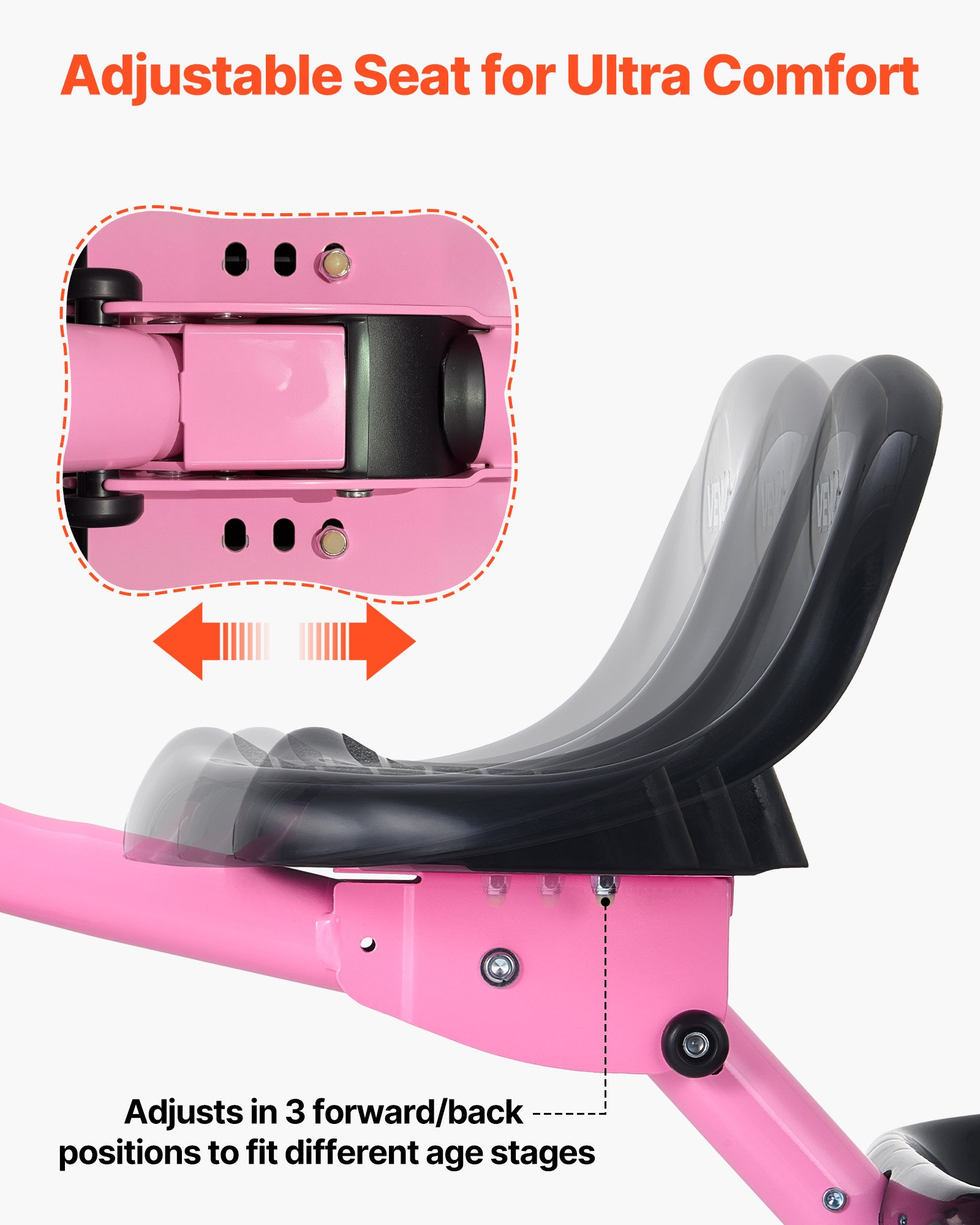 VEVOR Triciclos para Niños de 2 a 5 Años, Triciclo Evolutivo Plegable con Asiento Ajustable, Espacio de Almacenamiento, Cuadro de Acero al Carbono, Minibicicleta para el Aire Libre, Rosa y Negro