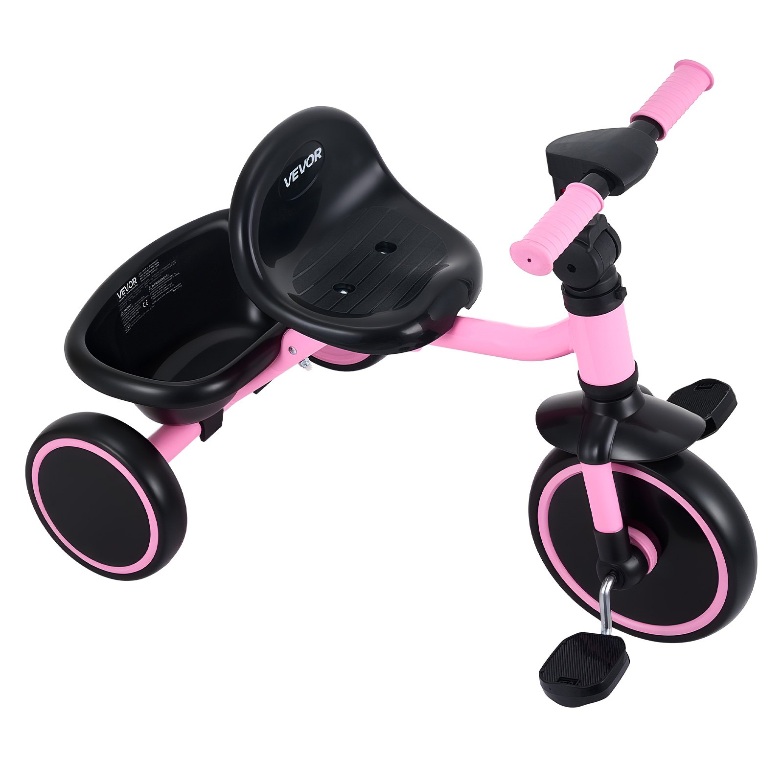 VEVOR Triciclos para Niños de 2 a 5 Años, Triciclo Evolutivo Plegable con Asiento Ajustable, Espacio de Almacenamiento, Cuadro de Acero al Carbono, Minibicicleta para el Aire Libre, Rosa y Negro