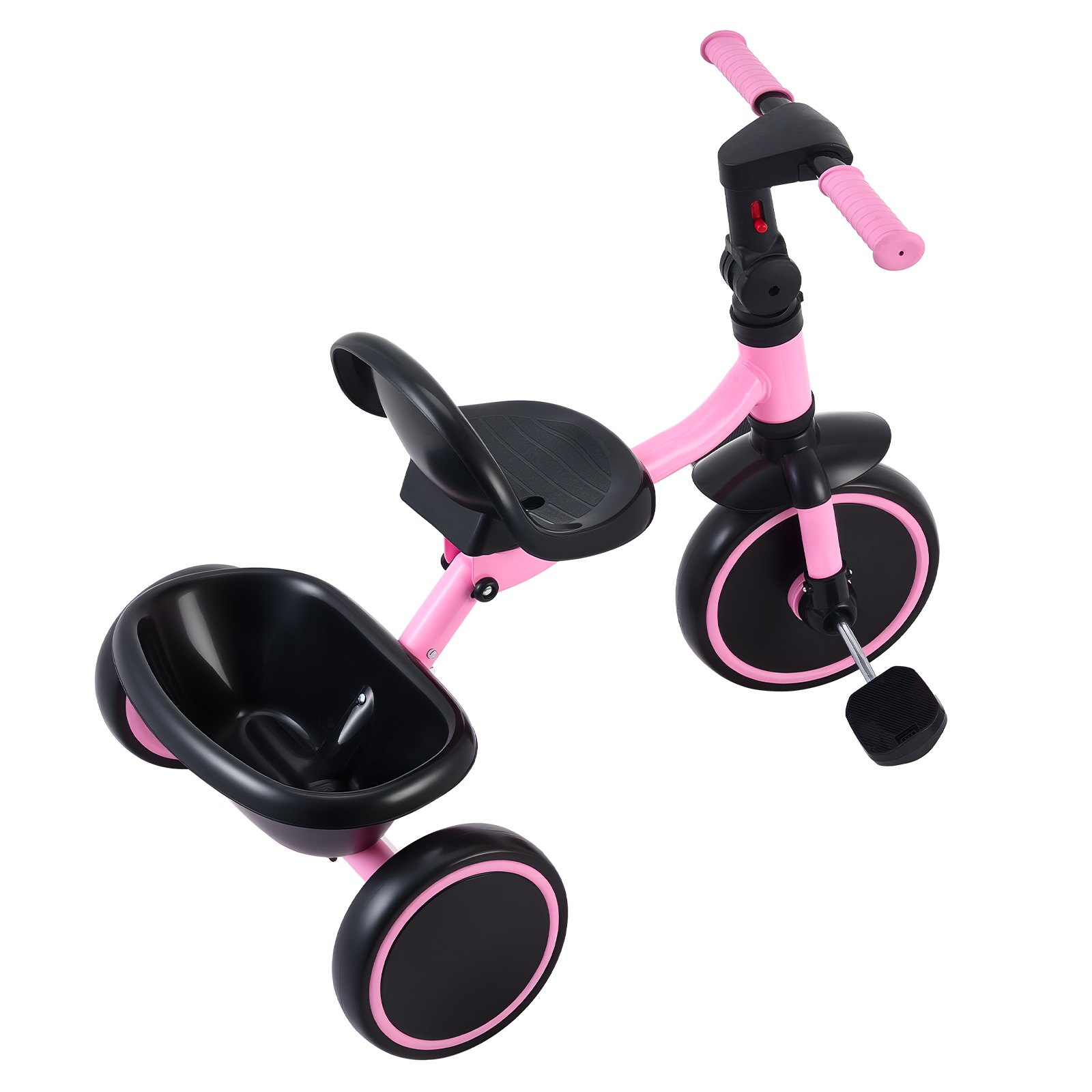 VEVOR Triciclos para Niños de 2 a 5 Años, Triciclo Evolutivo Plegable con Asiento Ajustable, Espacio de Almacenamiento, Cuadro de Acero al Carbono, Minibicicleta para el Aire Libre, Rosa y Negro