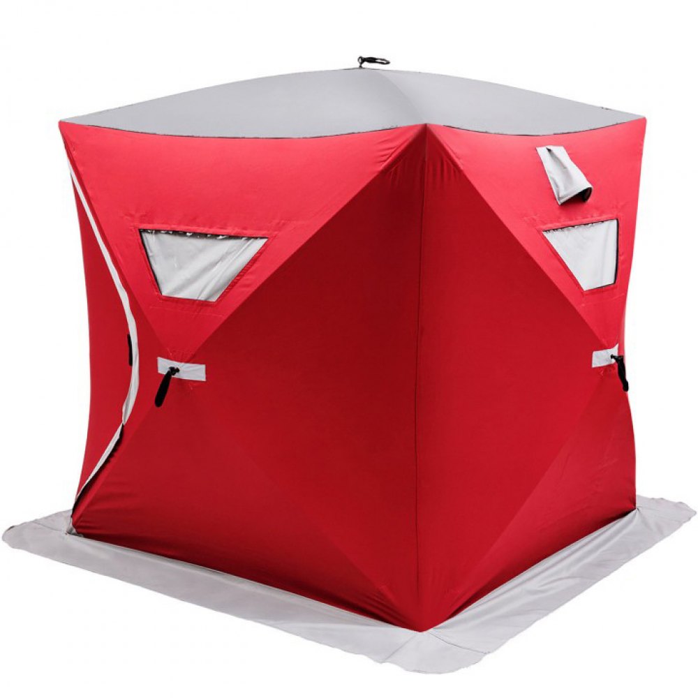 VEVOR Refugios de Pesca en Hielo 203 x 228 x 170 cm, Tienda de Pesca de Invierno Tejido Oxford 300D, PVC, Tienda Roja de Refugio Portátil Impermeable Carpa con 2 Puerta 2 Ventanas, para 3 Personas