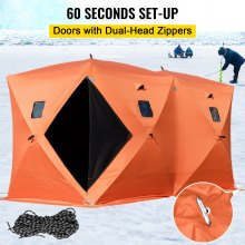 VEVOR Refugios de Pesca en Hielo, 360 x 180 x 205 cm Tienda de Pesca de Invierno Tejido Oxford, 300D PVC Tienda Naranja de Refugio Portátil Impermeable Carpa con 2 Puerta 4 Ventanas, para 8 Personas