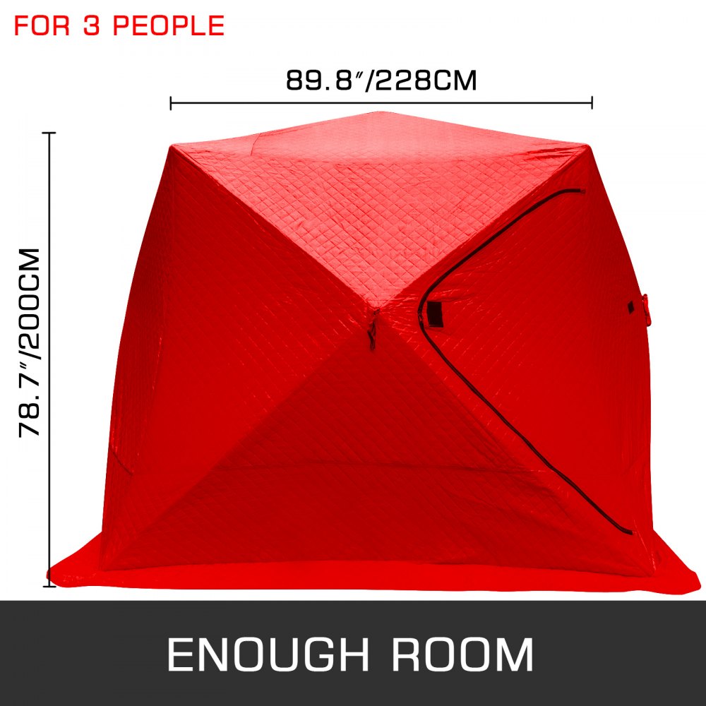 VEVOR Refugios de Pesca en Hielo Tienda de Pesca de Invierno Tienda de Refugio Portátil Impermeable Carpa Tienda de Pesca de Hielo para 3 Personas Color Rojo
