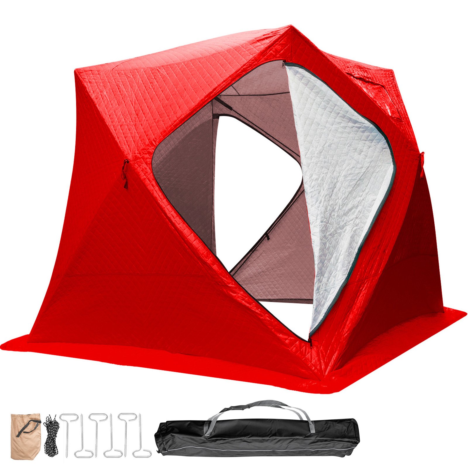 VEVOR Refugios de Pesca en Hielo Tienda de Pesca de Invierno Tienda de Refugio Portátil Impermeable Carpa Tienda de Pesca de Hielo para 3 Personas Color Rojo