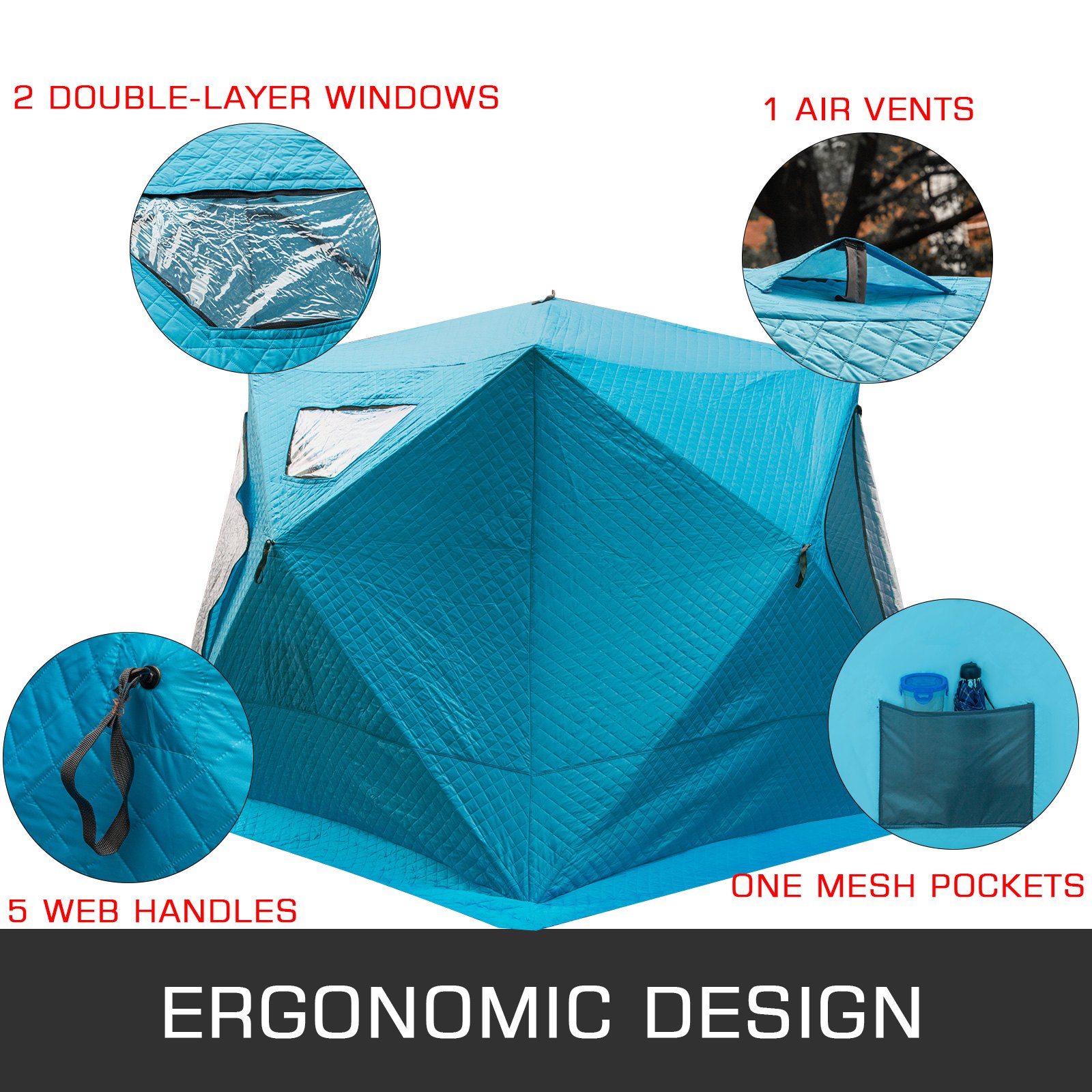 VEVOR Refugios de Pesca en Hielo Tienda de Pesca de Invierno Tienda de Refugio Portátil Impermeable Carpa Tienda de Pesca de Hielo para 4 Personas Color Azul