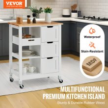 VEVOR Isla de Cocina con Ruedas y Cajón y Estantes de 670 x 370 x 840 mm Blanco