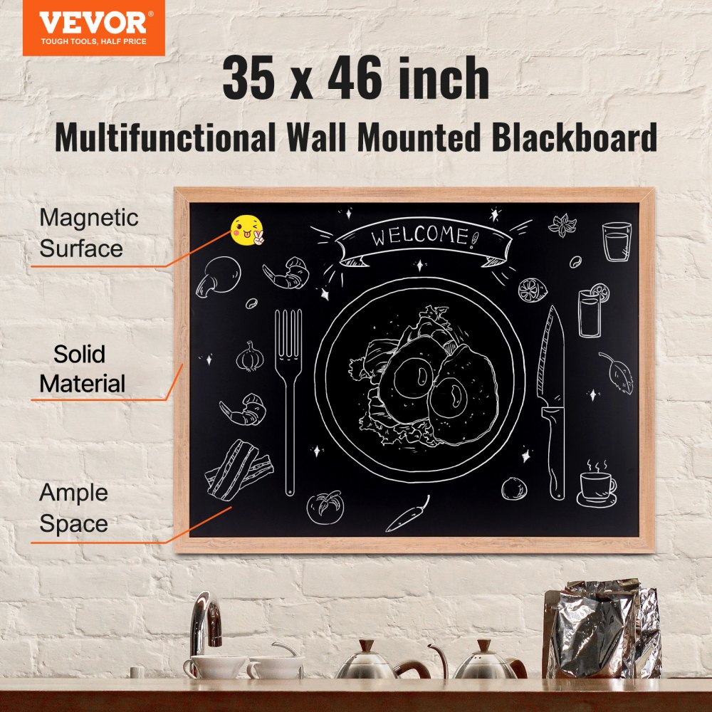 VEVOR Pizarra Negra de Menú con Marco de Madera Colgante de Pared 889 x 1168 mm Pizarra con Tiza para Mensajes Pizarra Magnética para Restaurante, Bar, Cafetería, Cocina, Decoración del Hogar y Bodas