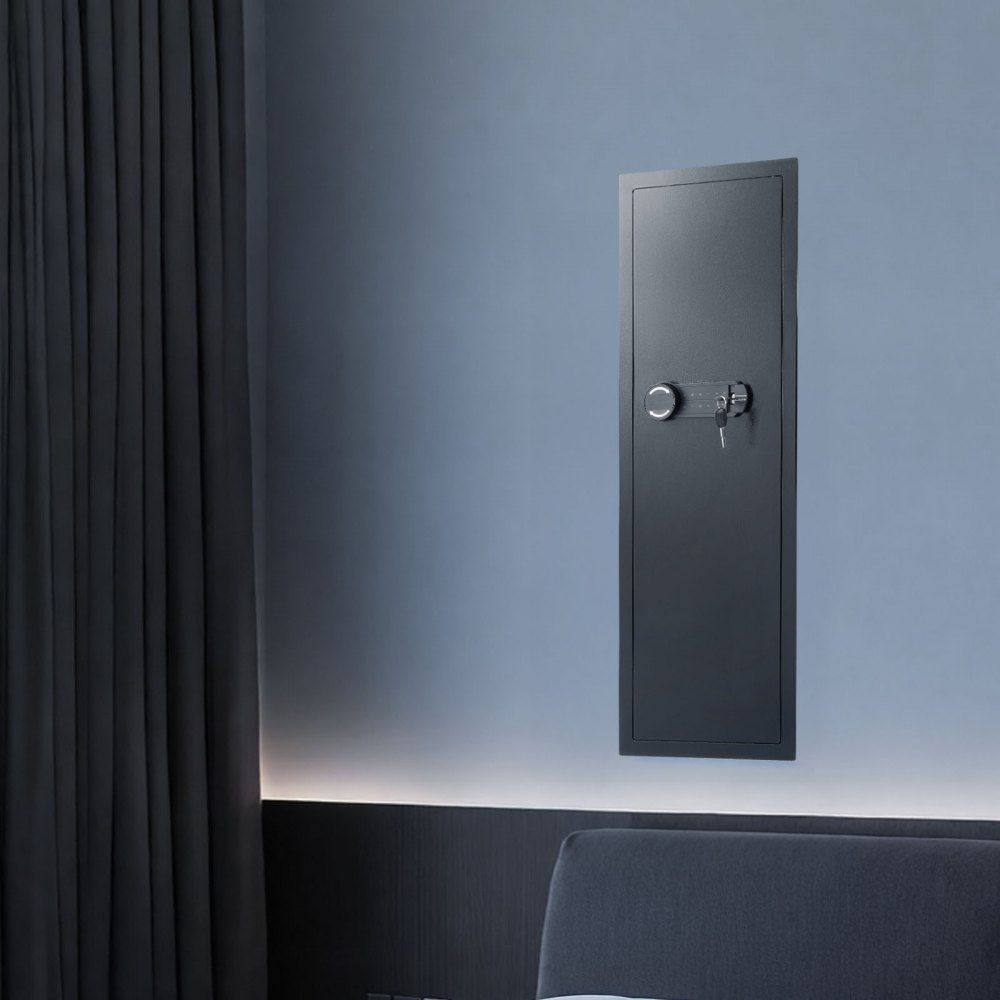 VEVOR Caja Fuerte Mural con Contraseña y Llave, Carcasa Empotrada de Acero Laminado en Frío Q235 con Estantes Ajustables e Iluminación LED, para Dinero, Joyas y Pasaportes, 102 x 370 x 1100 mm